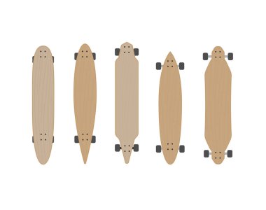 Vektör düz karikatür ahşap Longboard simge seti