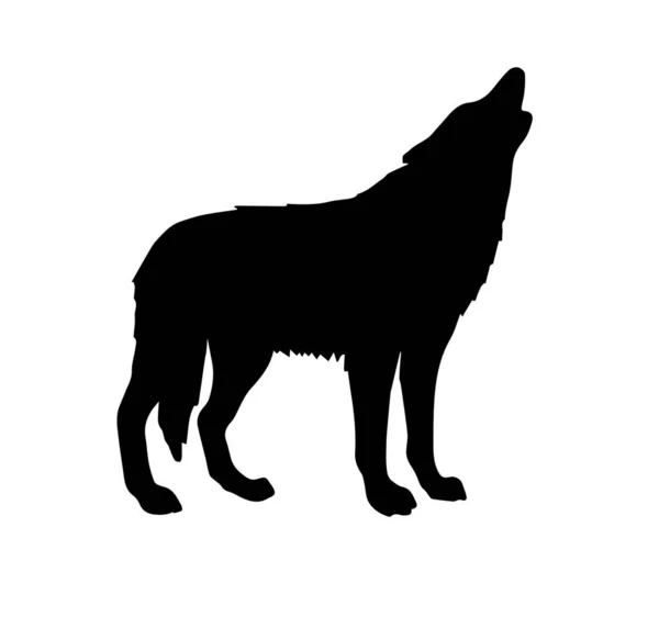 Vector black silhouette of wolf howling — Stock Vector