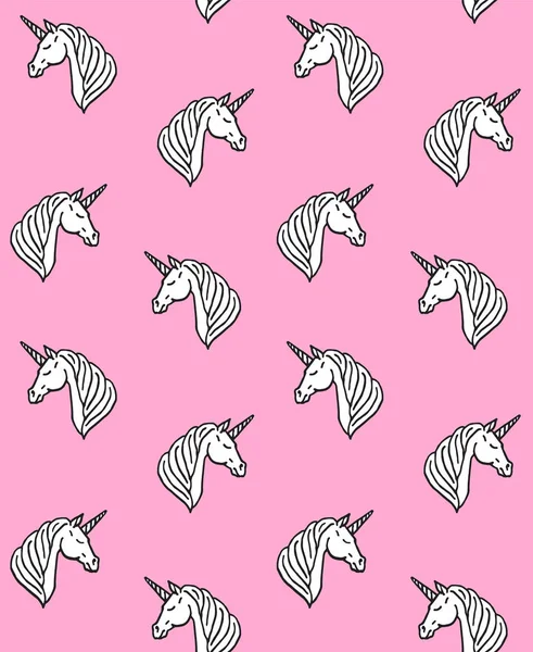 Pola vektor gambar tangan unicorn putih di pink - Stok Vektor