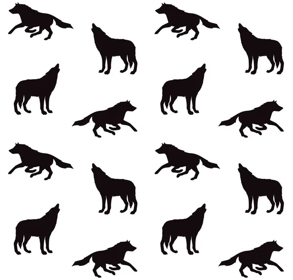 Vector seamless pattern of black wolf silhouette — Stock Vector