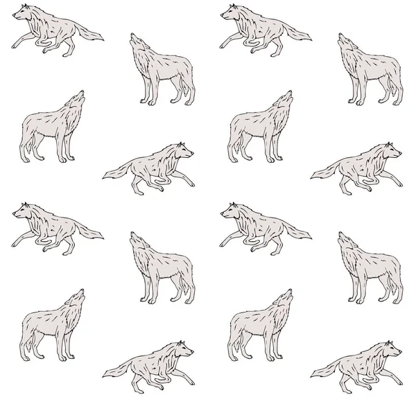 Patrón sin costura vectorial de lobo dibujado a mano gris — Archivo Imágenes Vectoriales