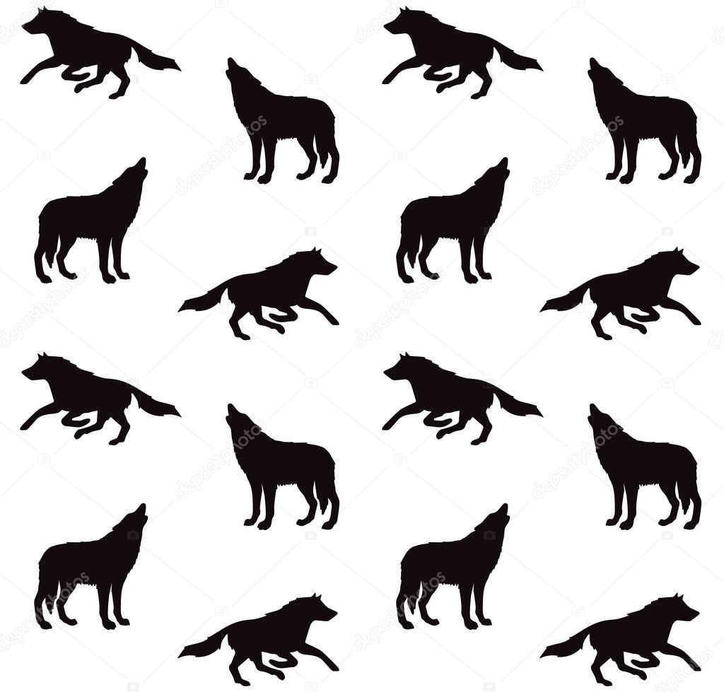 Vector seamless pattern of black wolf silhouette