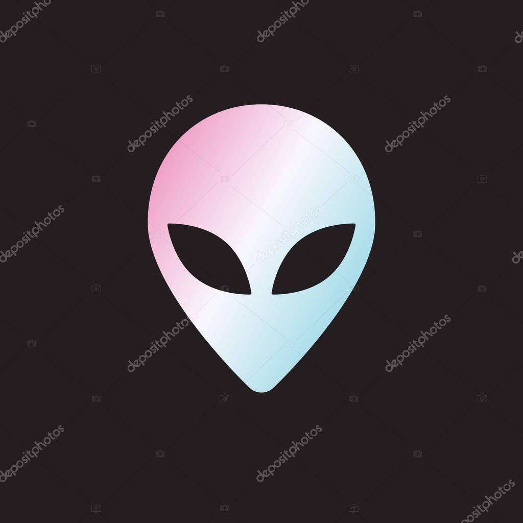 Vector flat holographic alien face icon logo isolated on black background