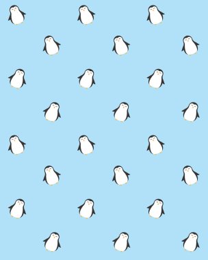 Mavi düz penguen vektör dikişsiz desen