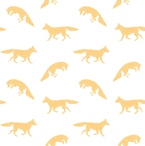 Vector naadloze patroon van gele hand getekende Fox — Stockvector