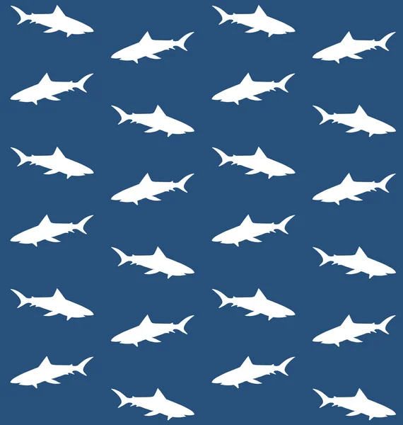 Vektor varrat nélküli mintázat a fehér cápa sziluett — Stock Vector