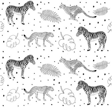 El çizilmiş zebra ve çita dikişsiz desen