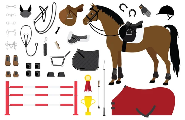 Conjunto plano vectorial de equipamiento ecuestre para caballos — Archivo Imágenes Vectoriales