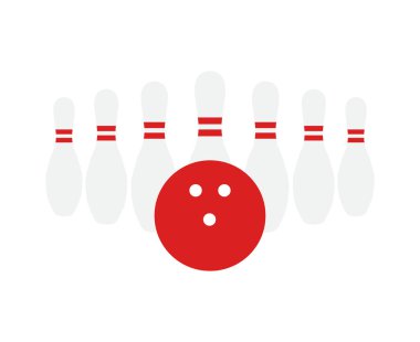 Vektör düz kırmızı bowling skittles ve top seti