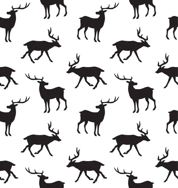 Wektor bezszwowy wzór czarnej ręcznie rysowane jelenie — Wektor stockowy