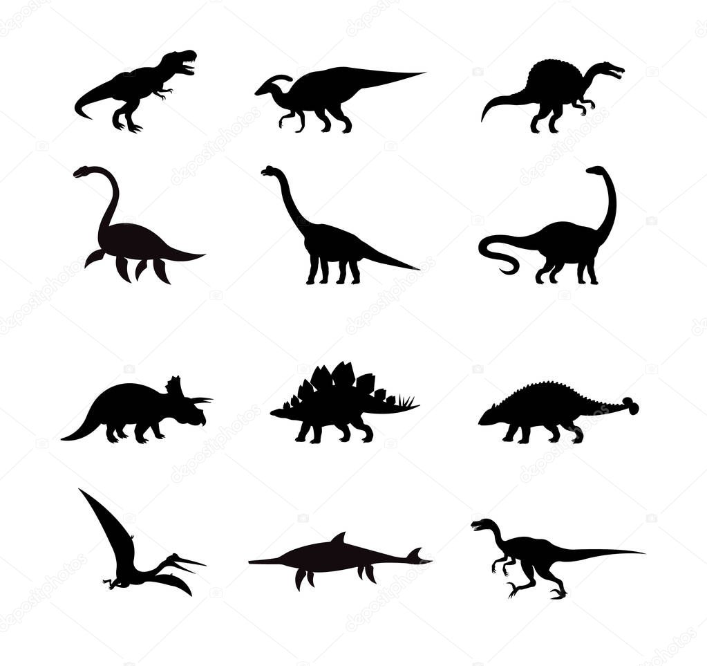 Vector black set collection of dinosaur silhouette