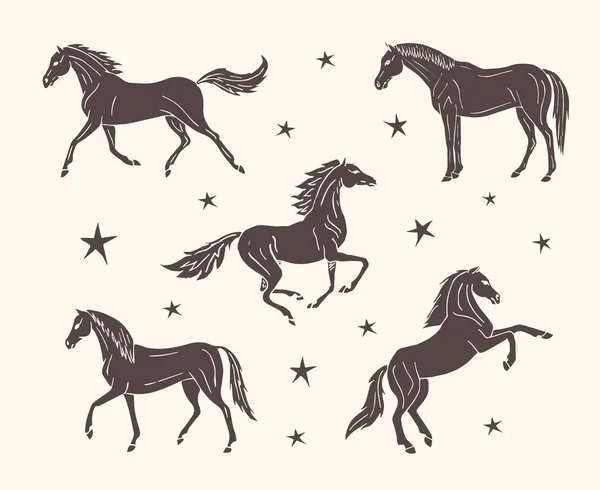 Conjunto vectorial colección de caballo de dibujo dibujado a mano — Archivo Imágenes Vectoriales