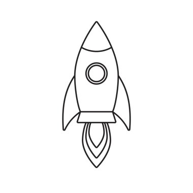 Vektör düz karikatür siyah çizgi roket logo simgesi