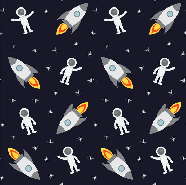 Vector seamless pattern of cosmonaut and rocket — Stock Vector