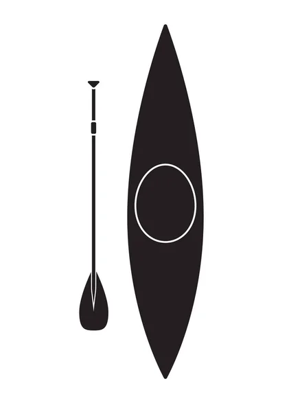 Vektor flaches schwarzes Kanu mit Paddel-Symbol — Stockvektor