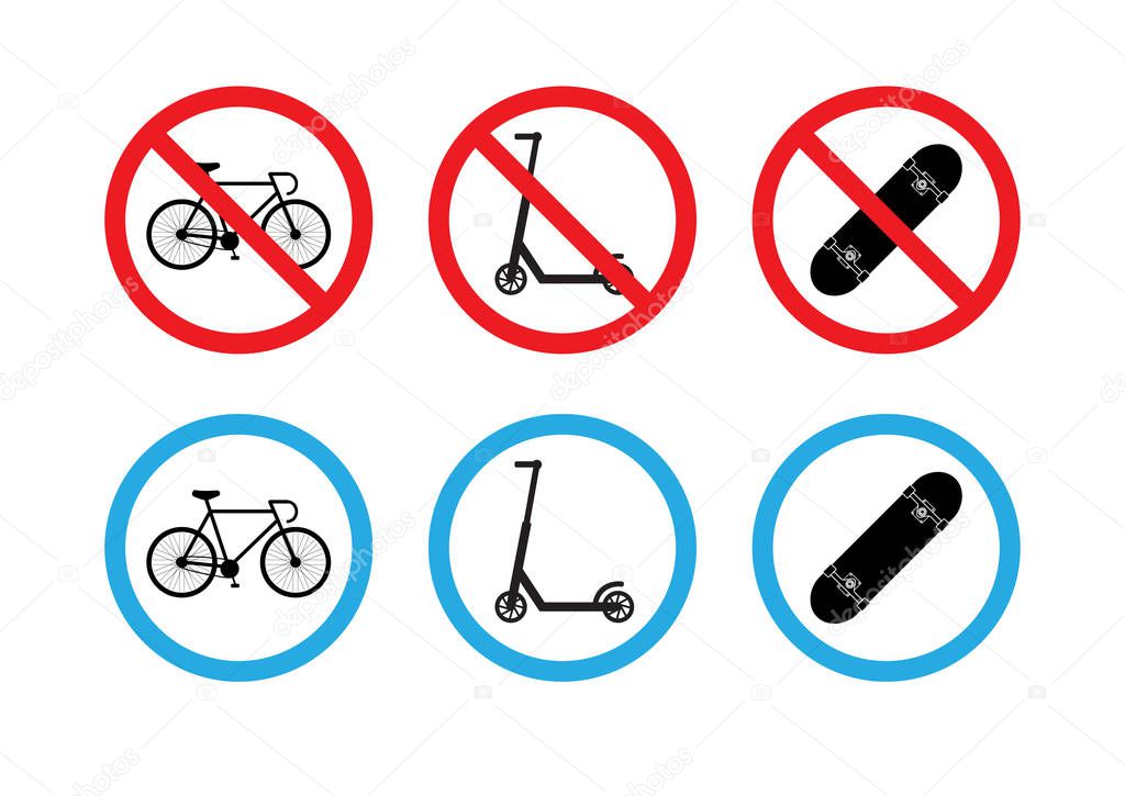Vector set of signs scooter, skate and bicycle