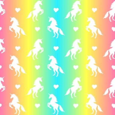 Gökkuşağı üzerinde tek boynuzlu at vektör dikişsiz desen
