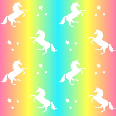 Gökkuşağı üzerinde tek boynuzlu at vektör dikişsiz desen