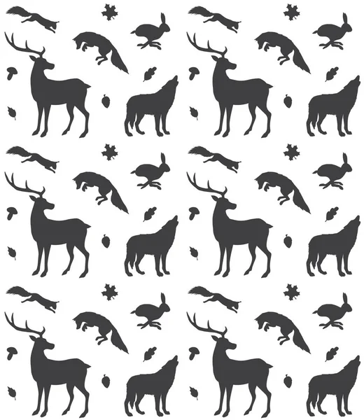 Patrón inconsútil de silueta de animales del bosque — Vector de stock