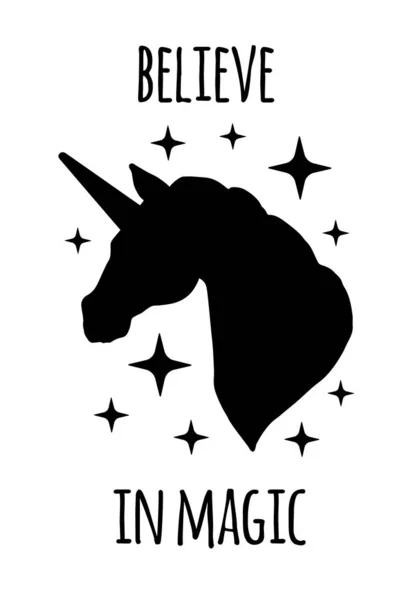 Vector unicorn silhouette with quote card — Stock Vector