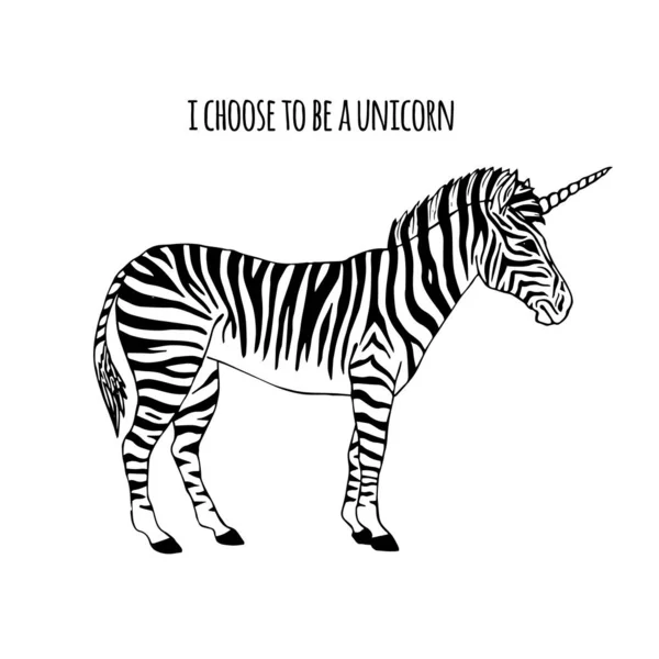 Vektor gambar tangan zebra unicorn - Stok Vektor