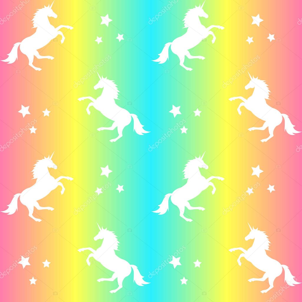 Vector seamless pattern of unicorn on rainbow