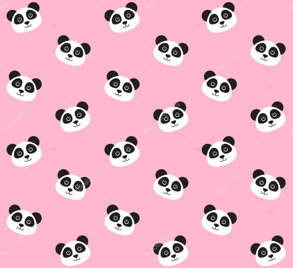 Vector seamless pattern of kawaii panda on pink