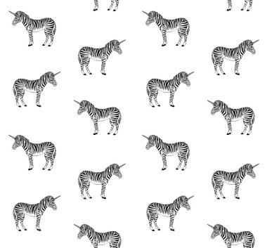 Çizim zebra tek boynuzlu at Vektör dikişsiz desen