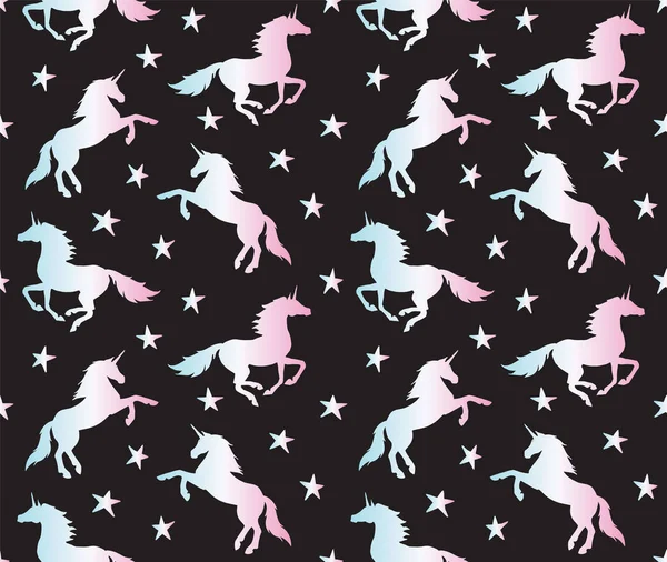 Vector seamless pattern of holographic unicorn — Stock Vector