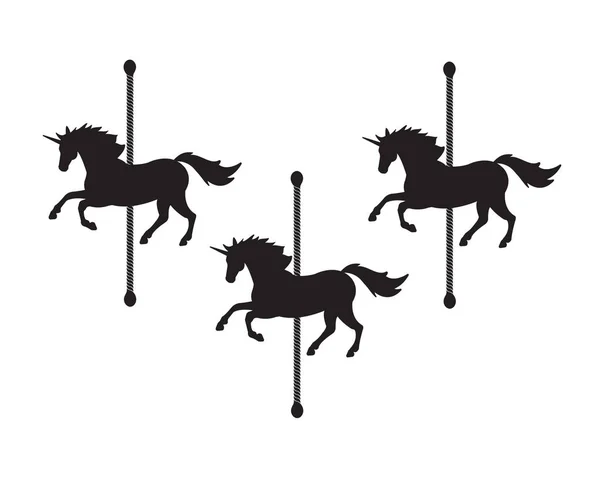 Vector zwart Unicorn paard carrousel silhouet — Stockvector