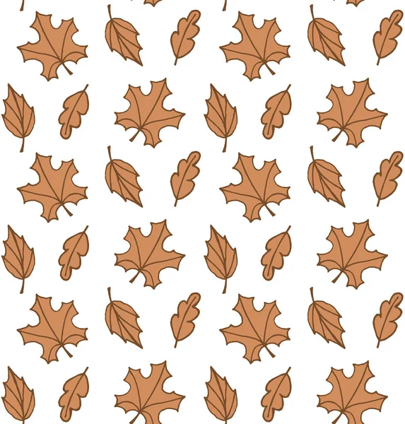 Vektor Hladký Vzor Hnědé Ručně Kreslené Podzimní Listy Izolované Bílém — Stockový vektor