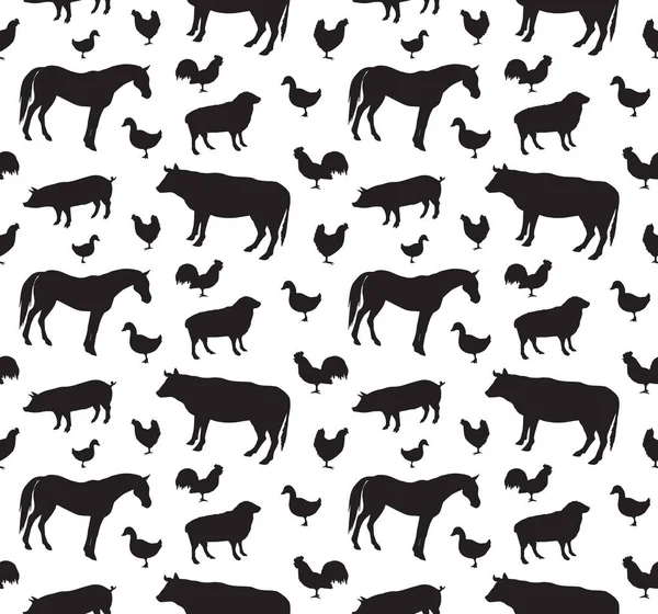 Vektor Nahtlose Muster Von Schwarzen Haustieren Silhouette Isoliert Auf Weißem — Stockvektor