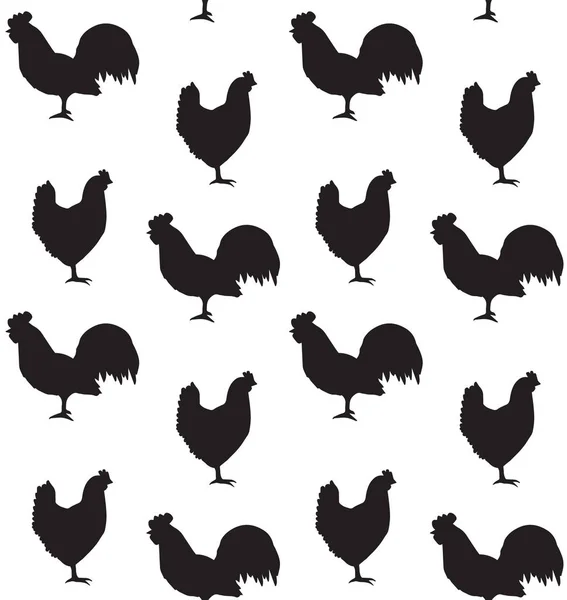 Vector Black White Silhouettes Roosters Hens Set — Stock Vector