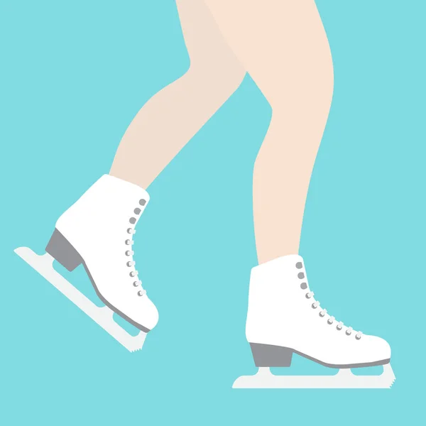 Vector Flat Cartoon Girl Legs White Ice Skates Isolated Blue — Stock Vector