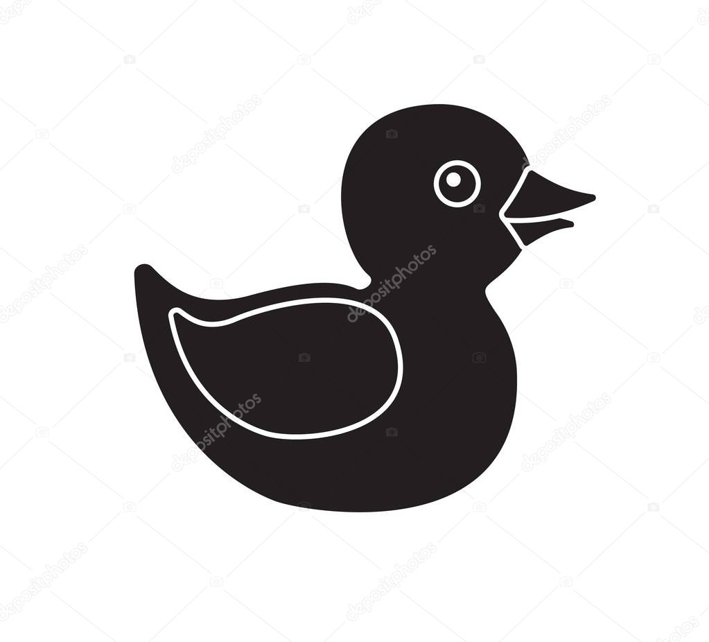 Vector flat black bath duck isolated on white background