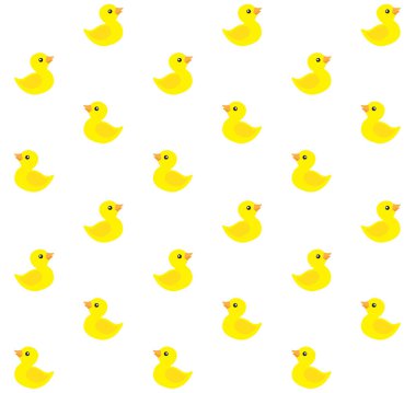 Beyaz arka planda izole edilmiş düz çizgi film sarı banyo ördeği.