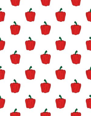 Kırmızı elin vektörsüz deseni beyaz arkaplanda izole edilmiş çan biberi çizimi