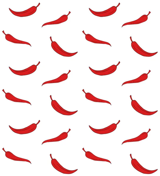 Vektor Nahtloses Muster Von Handgezeichnetem Roten Chilipfeffer Isoliert Auf Weißem — Stockvektor
