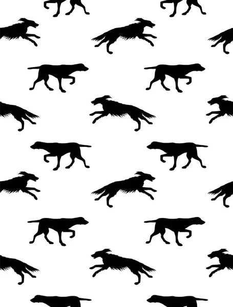 Vector Nahtlose Muster Der Schwarzen Jagd Hund Silhouette Isoliert Auf — Stockvektor