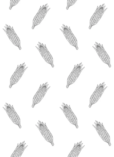 Beyaz arka planda izole edilmiş, elle çizilmiş mısırın vektörsüz deseni