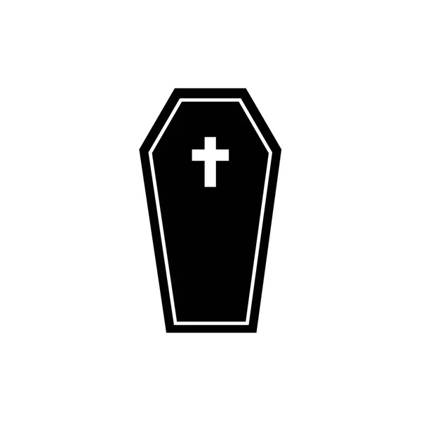 Cercueil Plat Noir Vecteur Avec Croix Isolé Sur Fond Blanc — Image vectorielle