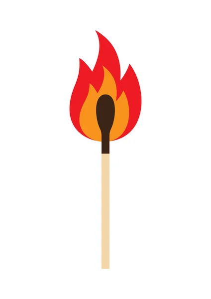 Vektor Flache Cartoon Brennende Feuer Streichholz Isoliert Auf Weißem Hintergrund — Stockvektor