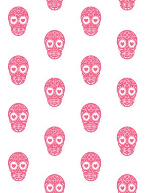 Beyaz arka planda izole edilmiş, pürüzsüz pembe Meksika şeker kafatası deseni. Ölü illüstrasyon günü