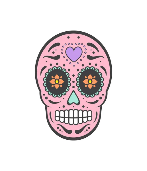 ベクトルピンクのカラフルなメキシコの砂糖の頭蓋骨の白い背景に隔離された 死んだイラストの日 — ストックベクタ