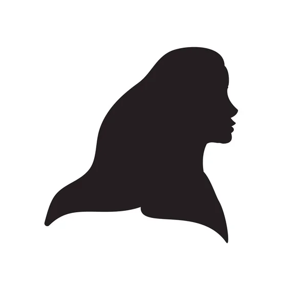 白い背景に隔離されたベクトルフラットブラックの女性の顔のシルエット 女の子バストとともに長い髪 — ストックベクタ