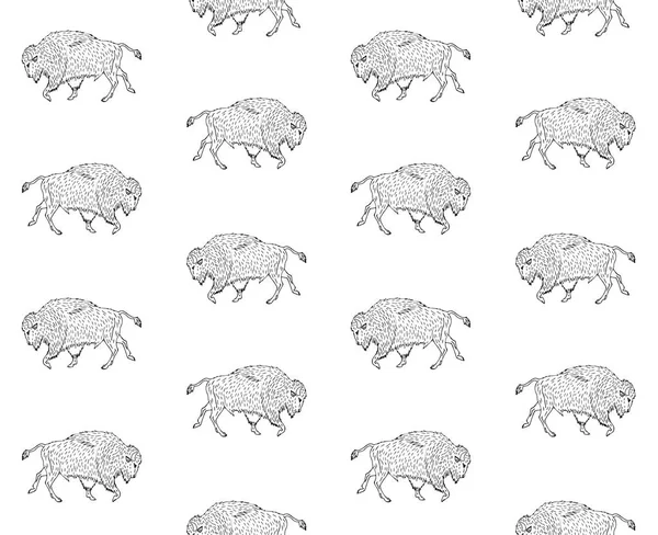Modello vettoriale senza cuciture di bisonte selvatico disegnato a mano — Vettoriale Stock
