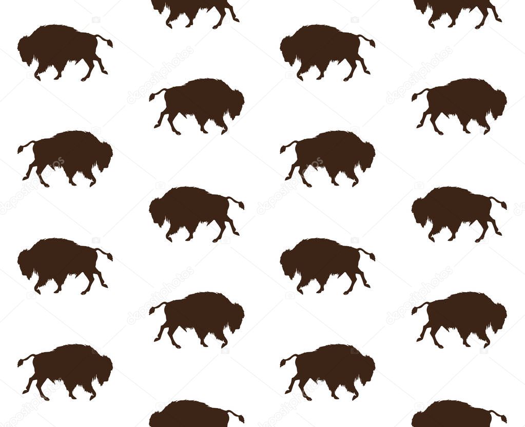 Vector seamless pattern of wild american bison silhouette