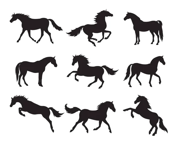 Ensemble plat vectoriel noir paquet de silhouette de cheval — Image vectorielle