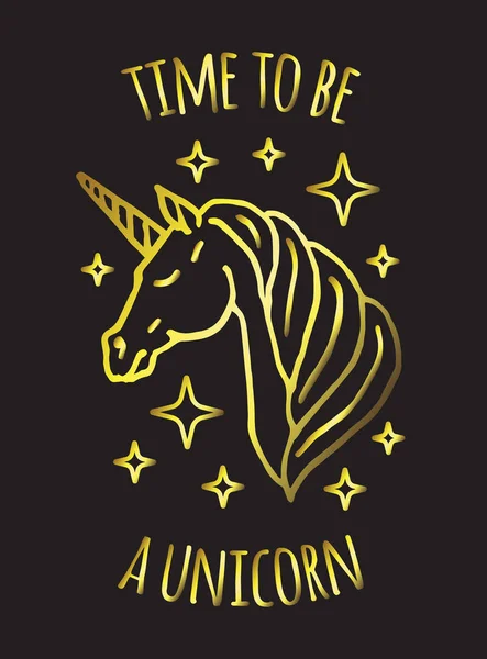 Vector golden hand drawn unicorn with quote card — Stock Vector