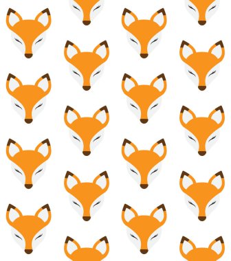 Beyaz arkaplanda izole edilmiş düz çizgi film tilki yüzünün vektörsüz deseni